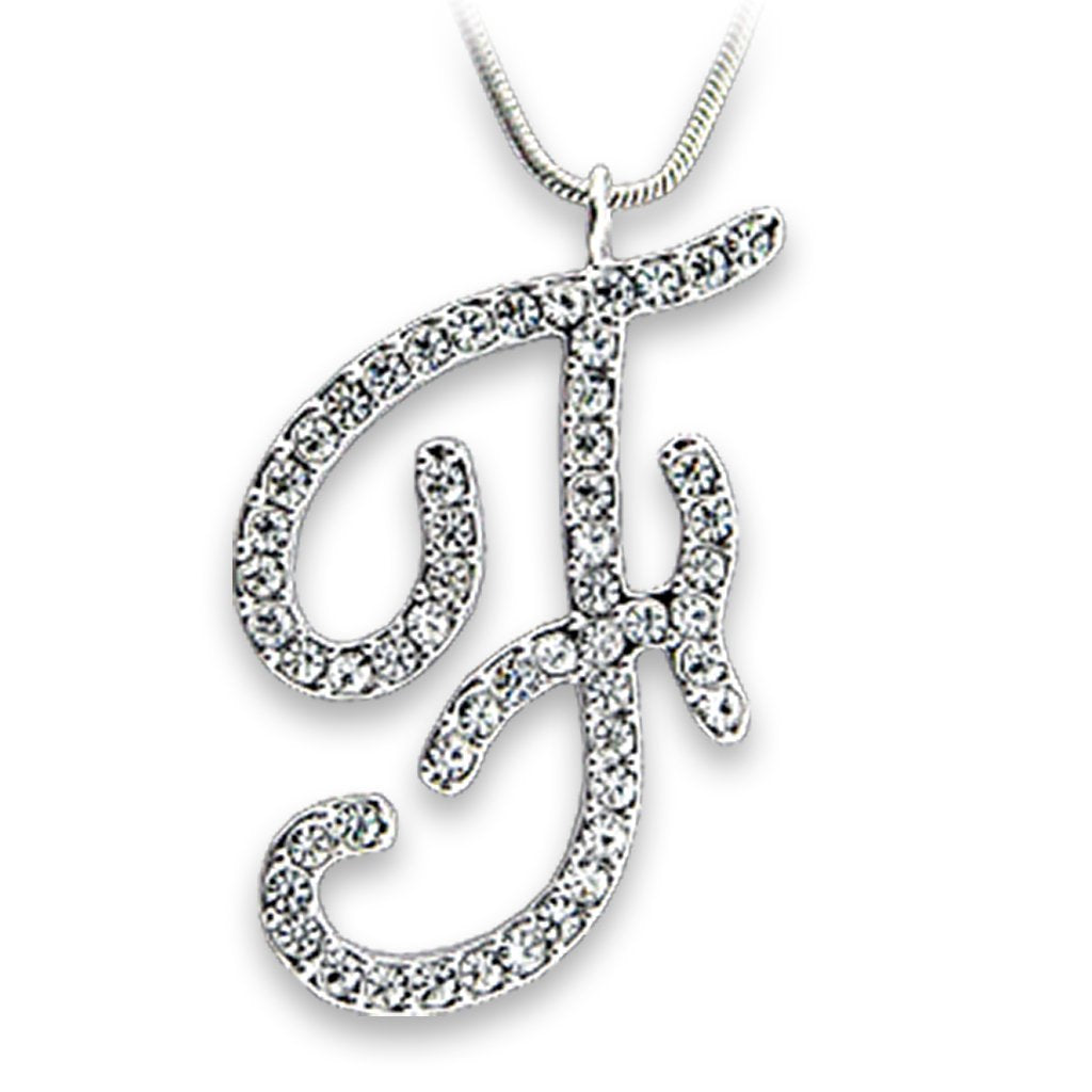 OT119 - Rhodium Brass Pendant with Top Grade Crystal in Clear