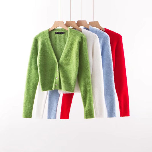 V-neck long sleeved cardigan sweatertop
