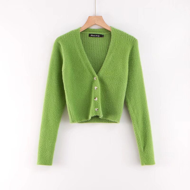 V-neck long sleeved cardigan sweatertop