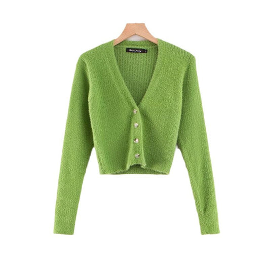 V-neck long sleeved cardigan sweatertop