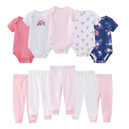 Ruliby Baby Bodysuit and Pant Set 10-pcs Cotton Soft Newborn Clothes Outfit