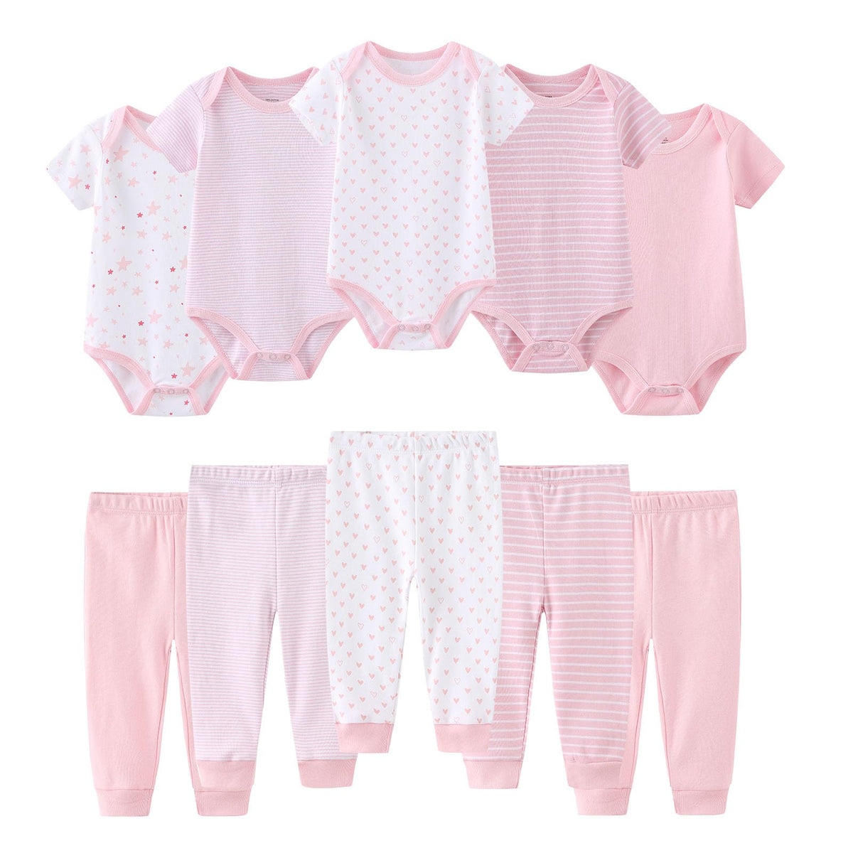 Ruliby Baby Bodysuit and Pant Set 10-pcs Cotton Soft Newborn Clothes Outfit