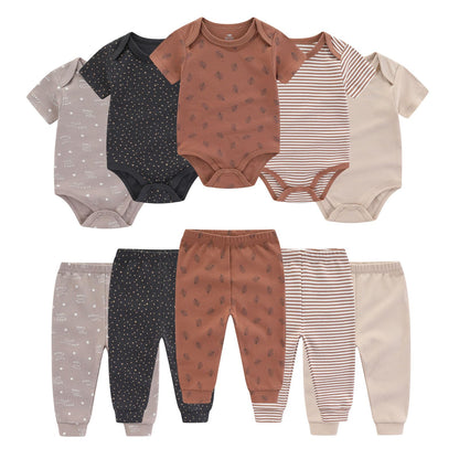 Ruliby Baby Bodysuit and Pant Set 10-pcs Cotton Soft Newborn Clothes Outfit