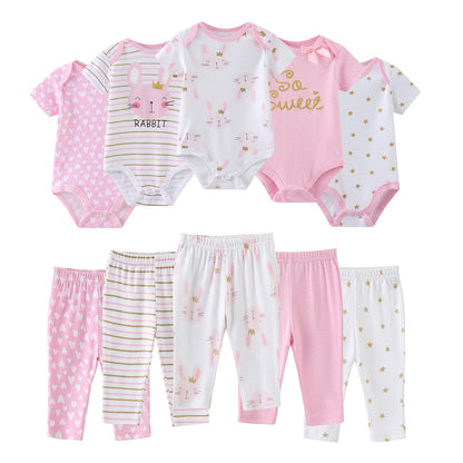 Ruliby Baby Bodysuit and Pant Set 10-pcs Cotton Soft Newborn Clothes Outfit
