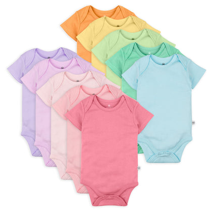 HonestBaby 10-pack Short Sleeve Bodysuits One-piece for Infant Baby Boys, Girls, Rainbow Gems Blues, 6-9 Months
