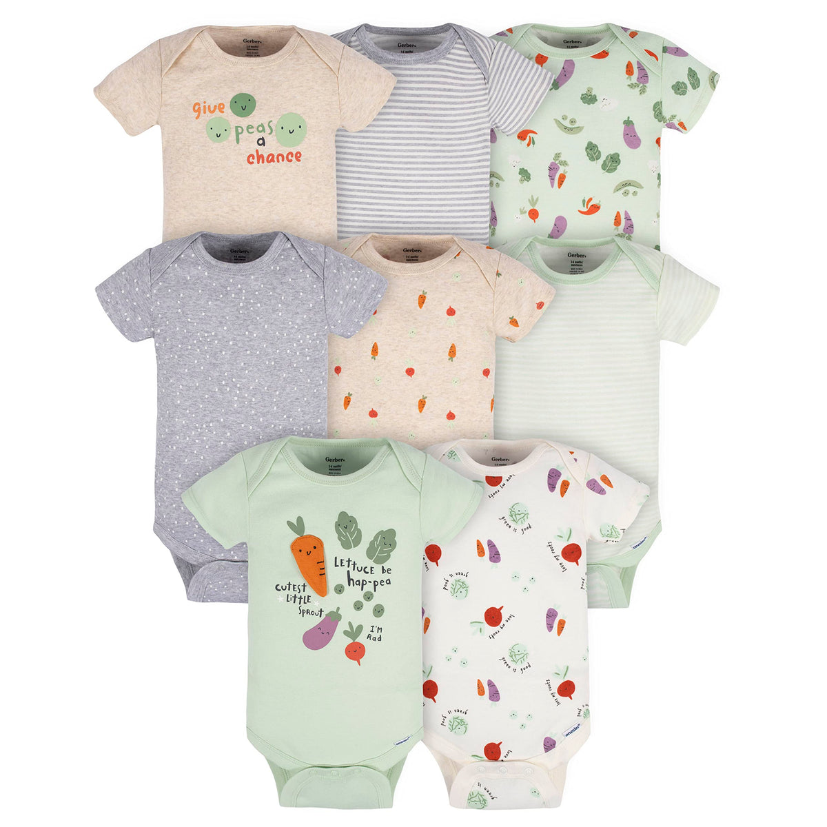 Gerber Baby Boys and Girls' 8-pack Short Sleeve Onesies Bodysuits