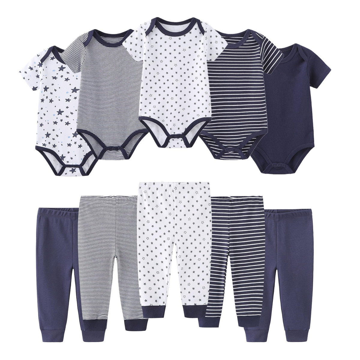 Ruliby Baby Bodysuit and Pant Set 10-pcs Cotton Soft Newborn Clothes Outfit
