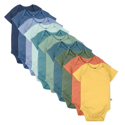 HonestBaby 10-pack Short Sleeve Bodysuits One-piece for Infant Baby Boys, Girls, Rainbow Gems Blues, 6-9 Months