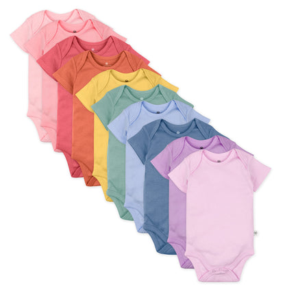 HonestBaby 10-pack Short Sleeve Bodysuits One-piece for Infant Baby Boys, Girls, Rainbow Gems Blues, 6-9 Months