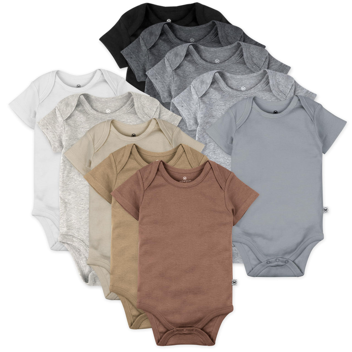 HonestBaby 10-pack Short Sleeve Bodysuits One-piece for Infant Baby Boys, Girls, Rainbow Gems Blues, 6-9 Months