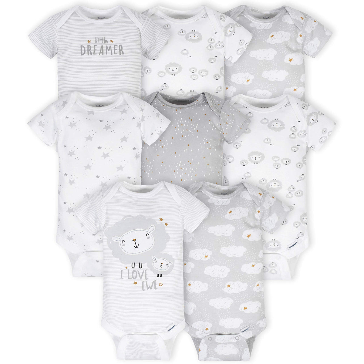 Gerber Baby Boys and Girls' 8-pack Short Sleeve Onesies Bodysuits