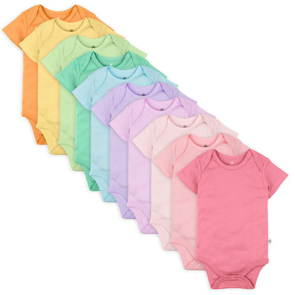 HonestBaby 10-pack Short Sleeve Bodysuits One-piece for Infant Baby Boys, Girls, Rainbow Gems Blues, 6-9 Months