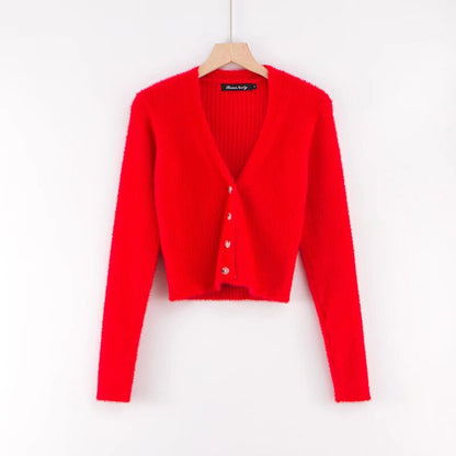 V-neck long sleeved cardigan sweatertop