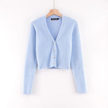 V-neck long sleeved cardigan sweatertop